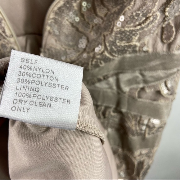 Tadashi Shoji 6 Gold Sequin Lace Floral Sheer Cocktail Party MOB Dress Paillette - Picture 11 of 12